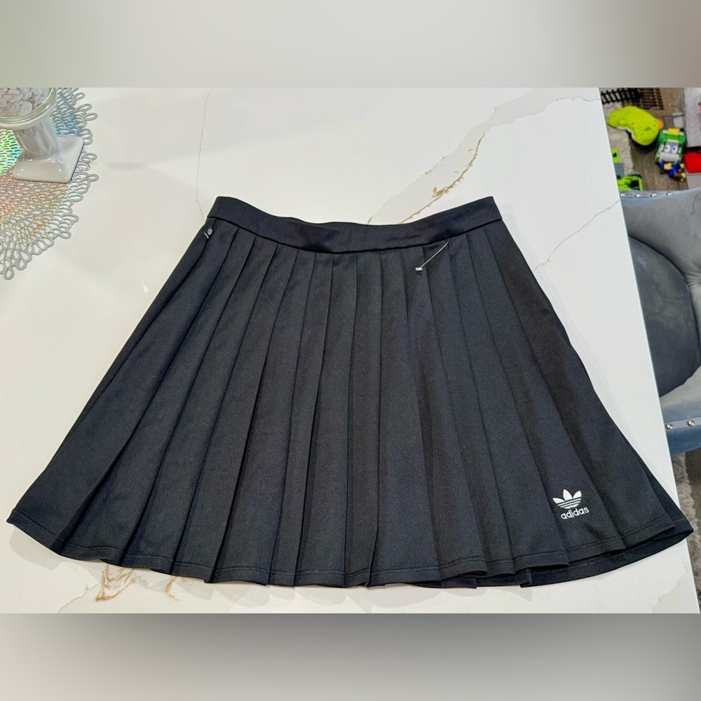 adidas Black Pleated Skater Skirt with Trefoil - Picture 3 of 4